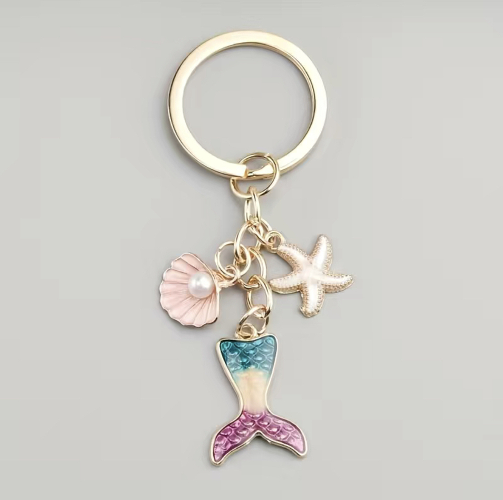 3/$25 Mermaid Tail Starfish Keychain NEW